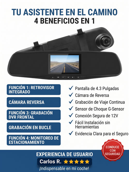 Cámara DVR para Auto 2 en 1 con Espejo Retrovisor